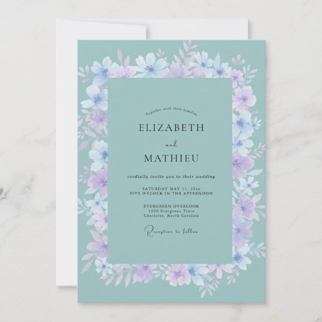 Invitation Rêve Floral Lavande Mousse de Mer pour Mariage (Devant)