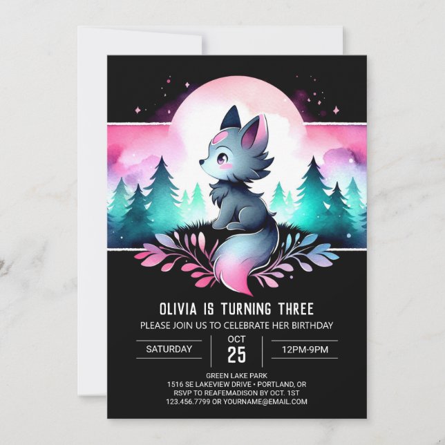 Invitation Rêve Jungle Wolf Anniversaire (Devant)