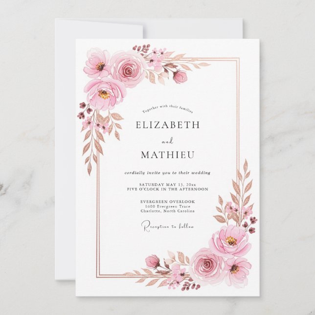 Invitation Rêve Rose Floral Mariage Rose (Devant)