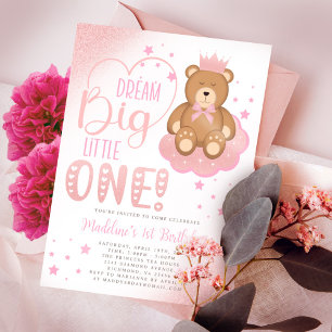 Invitation Rêve rose Gros Petit Un Ours Sommeil Anniversaire