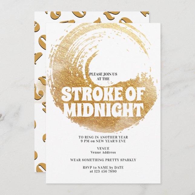 Invitation Réveillon de la Saint-Sylvestre Black Gold Soirée  (Devant / Derrière)