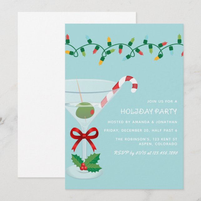 Invitation Réveillon de Noël Fête de Cocktail de Snowdrift (Devant / Derrière)