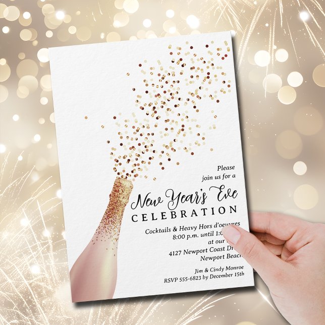 Invitation Réveillon du Nouvel An Champagne Élégant (Elegant Champagne bottle spray New Year's Eve party invitations, PRINTED and/or INSTANT DOWNLOAD)