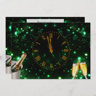 Invitation Réveillon du Nouvel An Champagne & Horloge