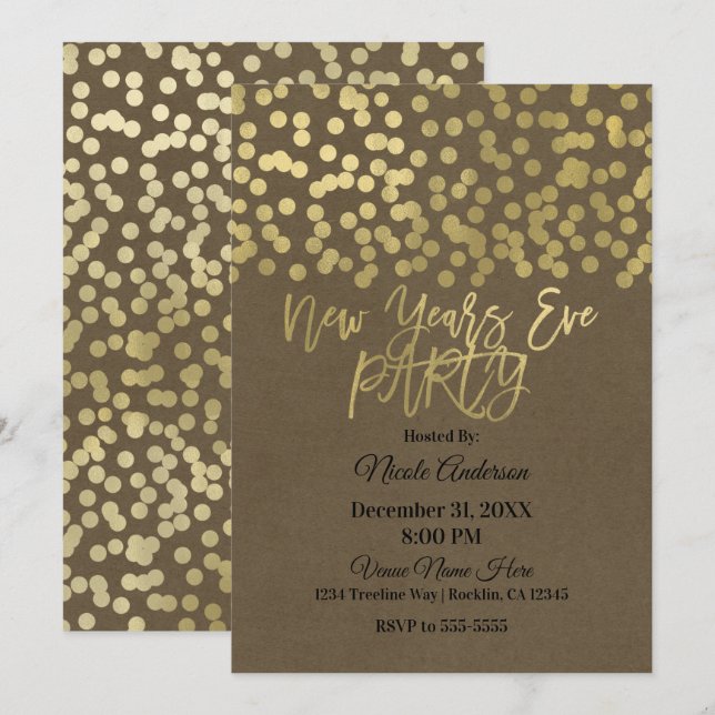 Invitation Réveillon du Nouvel An Fête Or Moderne Chic Rustiq (Devant / Derrière)