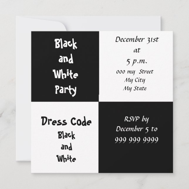 Invitation Réveillon du Nouvel An Soirée Noir et Blanc (Devant)