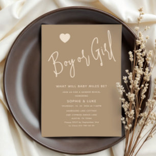 Invitation Révélation Brown de genre minimaliste pour garçon 