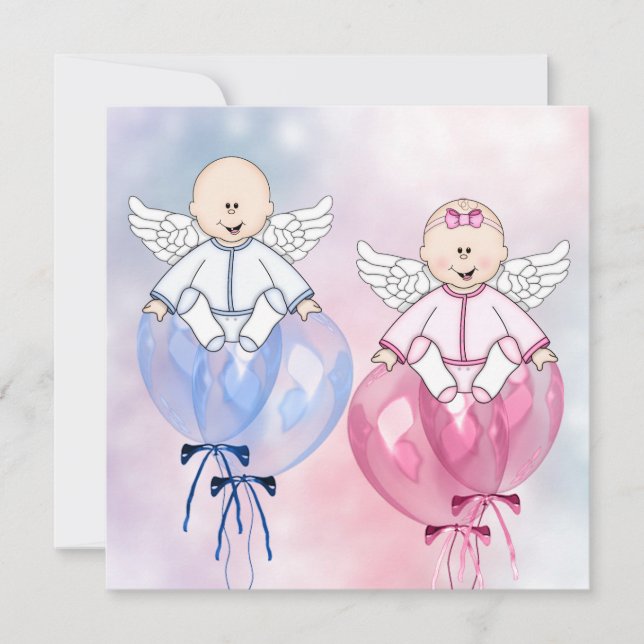 Invitation Révélation de ballons d'anges roses et bleus (Devant)