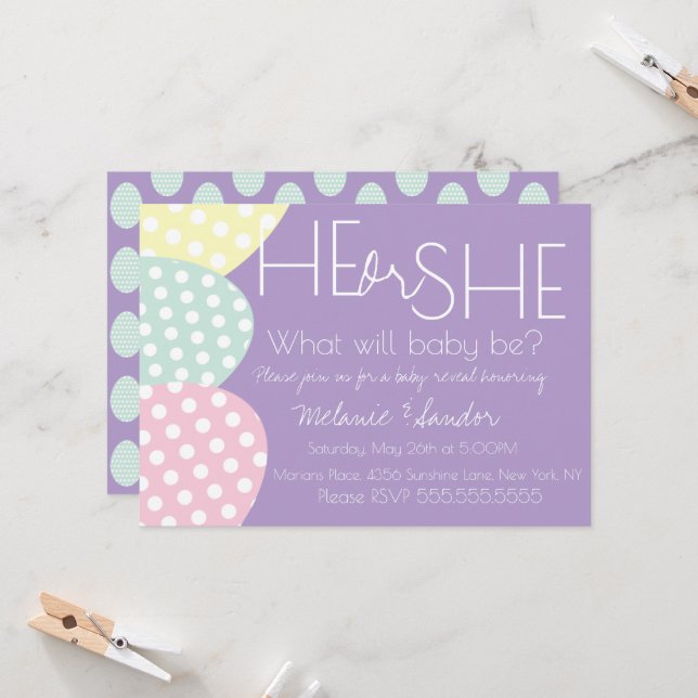 Invitation Révélation de bébé garçon ou fille pour Pâques (Devant/Arrière en situation)