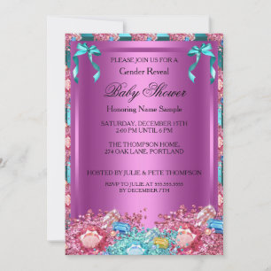 Invitation Révélation de genre Baby Shower Cristaux Rose Sarc
