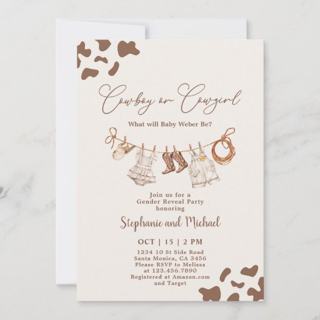 Invitation Révélation de genre Cowboy ou Cowgirl (Devant)
