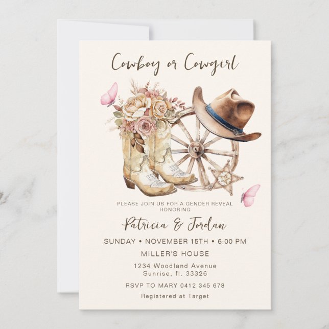 Invitation Révélation de genre de la cowgirl ou de la cowboy  (Devant)