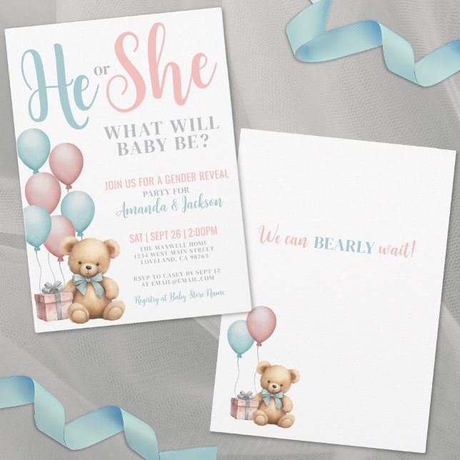 Invitation Révélation de genre de l'ours en peluche (Teddy Bear Gender Reveal Invitation )