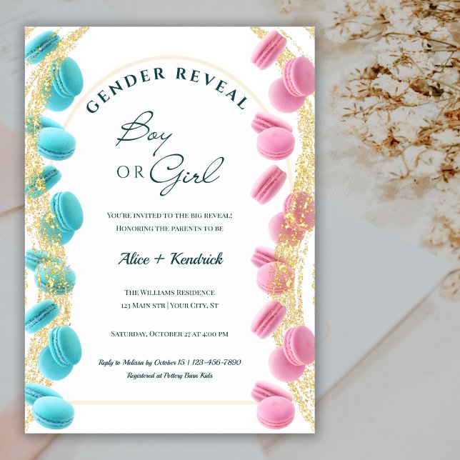 Invitation Révélation de genre des Macarons rose et bleu bril (Créateur téléchargé)