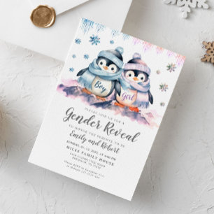 Invitation Révélation de genre hivernal, Baby shower Penguin