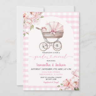 Invitation Révélation de genre Pink En vichy Floral Baby Carr