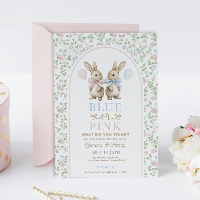 Invitation Révélation de genre vintage de lapin de cul bleu o (Créateur téléchargé)