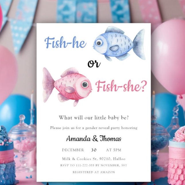 Invitation Révélation de sexe à l'aquarelle pour pêche (Créateur téléchargé)