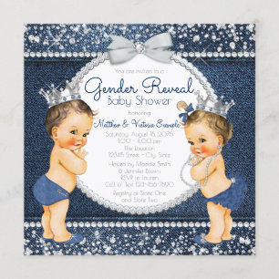 Invitation Révélation de sexe Fête bébé Denim et Diamants