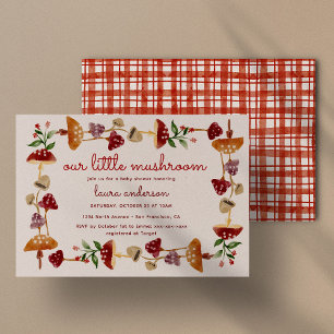 Invitation Révélation du Baby shower des champignons rouges