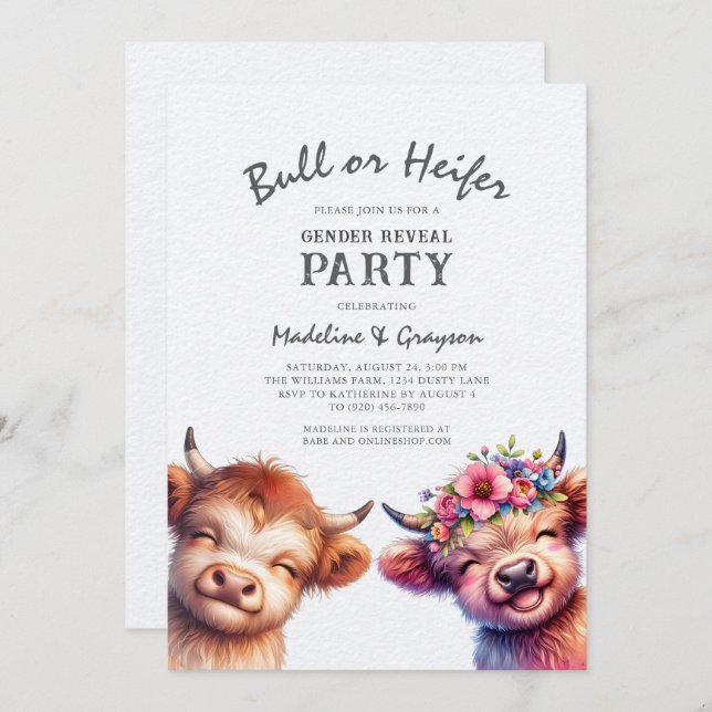 Invitation Révélation du genre de vache de Highland (Devant / Derrière)