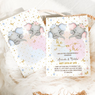 Invitation Révélation du genre Eléphant floral bleu rose