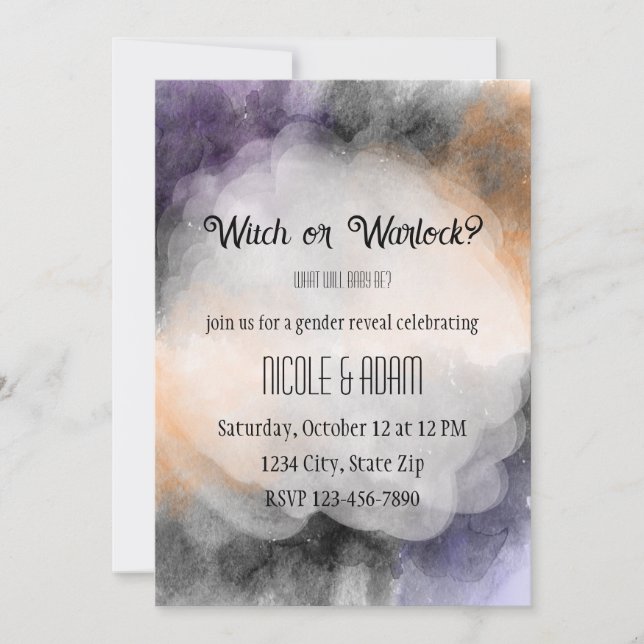 Invitation Révélation du sexe à l'aquarelle Halloween (Devant)