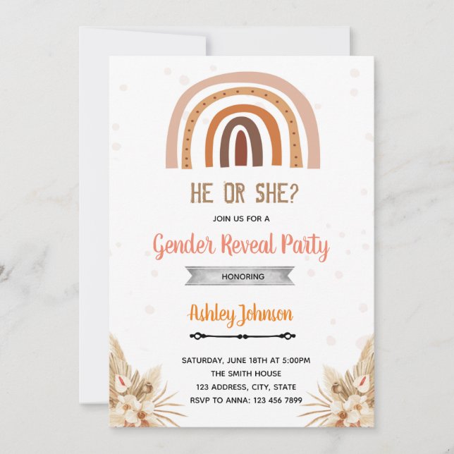 Invitation Révélation du sexe arc-en-ciel boho (Devant)