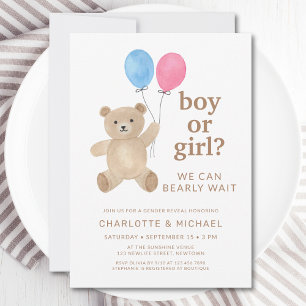 Invitation Révélation du sexe avec ballons et ours en peluche