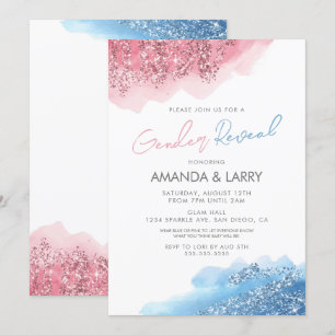 Invitation Révélation du sexe avec faux paillettes roses et b