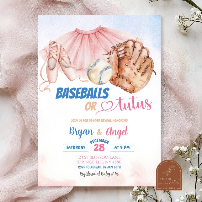 Invitation Révélation du sexe Baseballs ou Tutus (Créateur téléchargé)