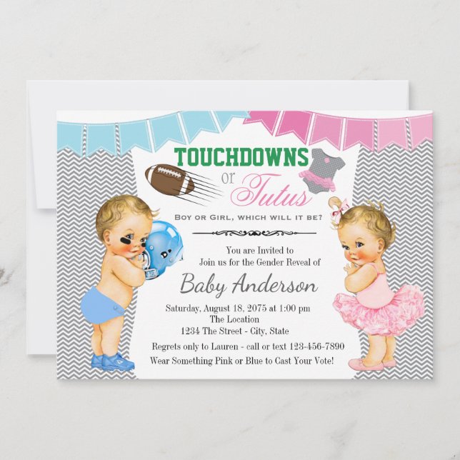 Invitation Révélation du sexe Bébé Fille ou Garçon Touchdowns (Devant)