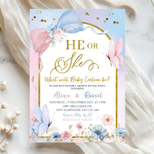 Invitation Révélation du sexe Coquette Arc Bleu Rose Papillon