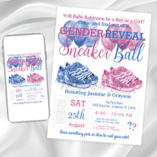 Invitation Révélation du sexe de bébé avec des baskets roses