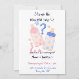 Invitation Révélation du sexe de bébé avec des biberons éléga