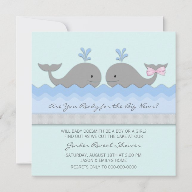 Invitation Révélation du sexe de bébé baleine (Devant)