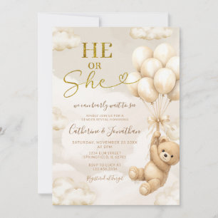 Invitation Révélation du sexe de bébé Boho beige avec ballons
