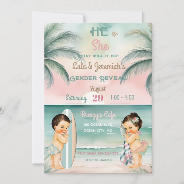 Invitation Révélation du sexe de bébé de plage tropicale Blus (Devant)