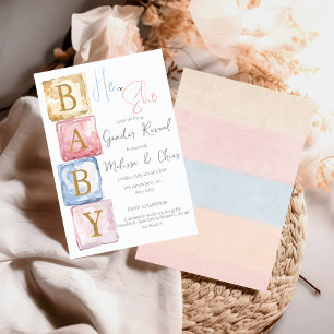 Invitation Révélation du sexe de bébé par des blocs pour bébé