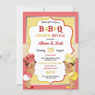 Invitation Révélation du sexe de bébé Q BBQ Rouge Jaune Gingh