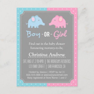 Invitation Révélation du sexe de l'éléphant bébé Fête de Baby