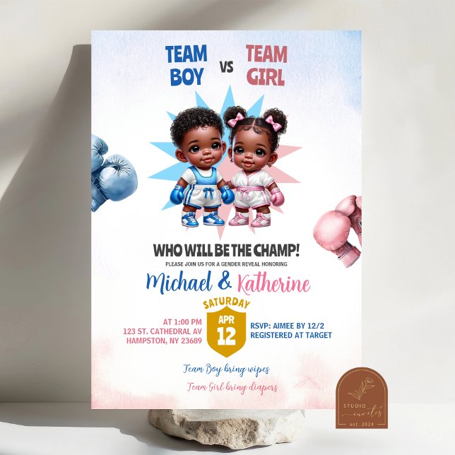 Invitation Révélation du sexe de l'enfant Boxe Fille ou Garço (Créateur téléchargé)