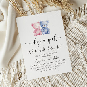 Invitation Révélation du sexe de l'ours bleu et rose à l'aqua