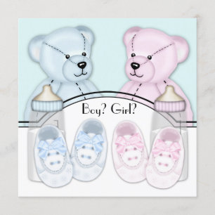 Invitation Révélation du sexe de l'ours en peluche rose bleu