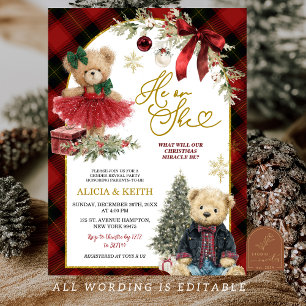 Invitation Révélation du sexe de luxe ours de Noël rouge