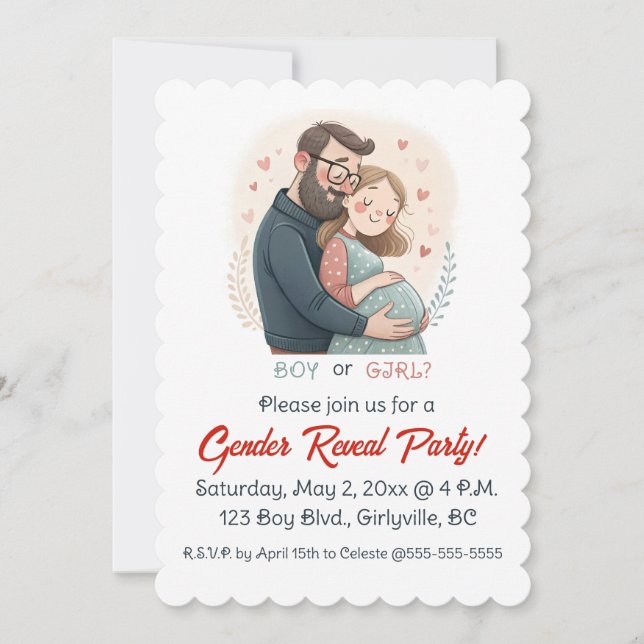 Invitation Révélation du sexe des futurs parents éditable ave (Devant)