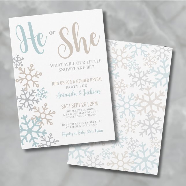 Invitation Révélation du sexe d'hiver (Snowflake Gender Reveal Invitation)