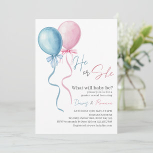 Invitation Révélation du sexe du bébé avec ballons roses et b