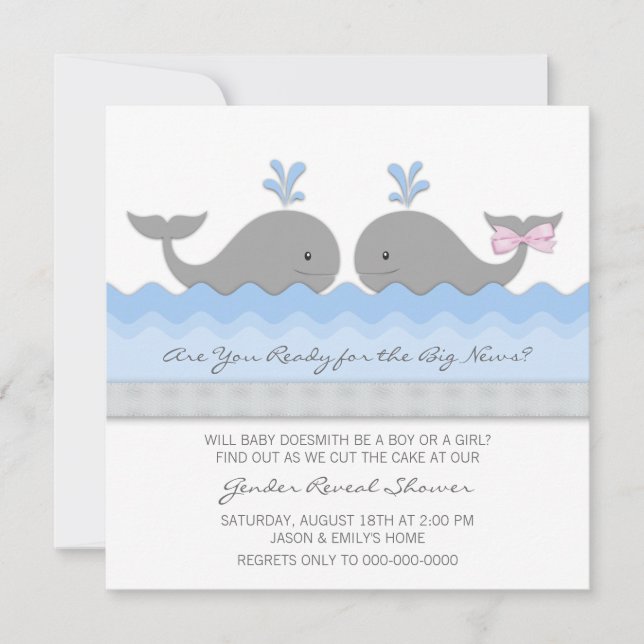Invitation Révélation du sexe du bébé baleine mignon (Devant)