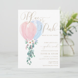 Invitation Révélation du sexe du bébé ballon rose bleu